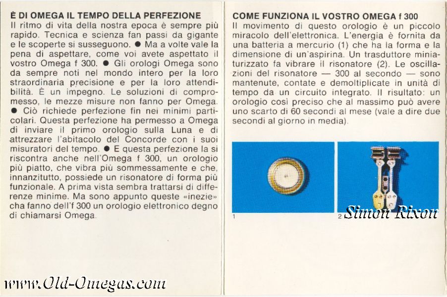 An Italian Omega Owners Manual for an f300 movement